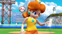 Daisy "demonstrating" usage of the Wii Remote controls, as seen in the opening for Mario Super Sluggers.