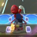 Mario performing a trick in Mario Kart 8.