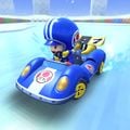 Toad (Pit Crew) drifting in the Blue Seven on SNES Vanilla Lake 1