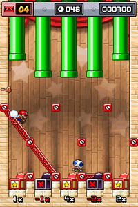 A screenshot of Minigame 1, the minigame found in Coaster Hills in Mario vs. Donkey Kong: Mini-Land Mayhem!.