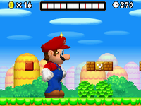 Mario under the effect of a Mega Mushroom in New Super Mario Bros.