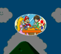 Mario, Princess Peach, and Toad speaking with Nae Yūki