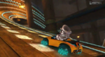 Metal Mario driving his Sports Coupe inside the mine