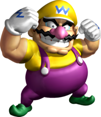 Artwork of Wario for Super Mario 64 DS (Reused for Dance Dance Revolution: Mario Mix and Mario Kart Arcade GP)