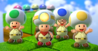 Captain Toad and the Toad Brigade completing a Captain Toad's Adventures level in Super Mario 3D World   Bowser's Fury