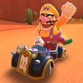 Wario cheering in the Bruiser on N64 Kalimari Desert