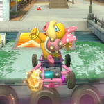 Wendy O. Koopa performing a trick. Mario Kart 8.