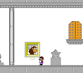 Mario in Bowser's Museum, with a picture of Donkey Kong Jr.