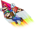 Paper Mario as an airplane during the Trio Glider Trio Attack