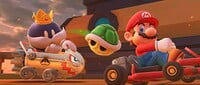 King Bob-omb throwing a Green Shell at Mario on DS Airship Fortress in Mario Kart Tour