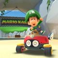 Baby Luigi driving the Biddybuggy on N64 Koopa Troopa Beach