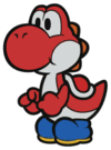 A Red Yoshi in Paper Mario: Color Splash.