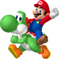 Mario riding Yoshi (circa 2010)