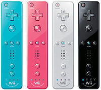 Four different Wii Remote Plus controllers.