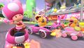 Toadette, Roy, Birdo, and Wendy tricking for the end of the Peach Tour