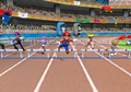 Bowser, Tails, Sonic, Mario, Peach, Yoshi and Knuckles competing in 110m Hurdles.