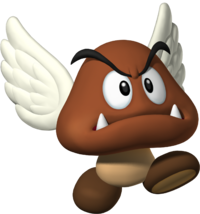 Artwork of a Paragoomba in New Super Mario Bros. (later reused in Mario Super Sluggers and New Super Mario Bros. Wii)