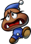 Private Goomp, a Goomba that wears blue clothes and seems to look sad.