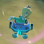 Rosalina performing a trick. Mario Kart 8.