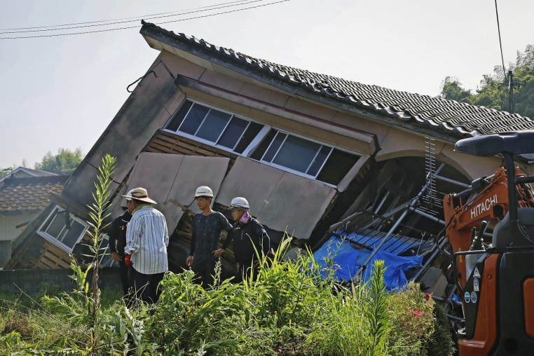 A collapsed house in Osaki in Japan's Kagoshima Prefecture on Aug. 9, 2024, the day after a strong earthquake hit southwestern Japan.