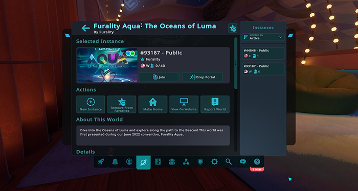 screenshot of a world details menu