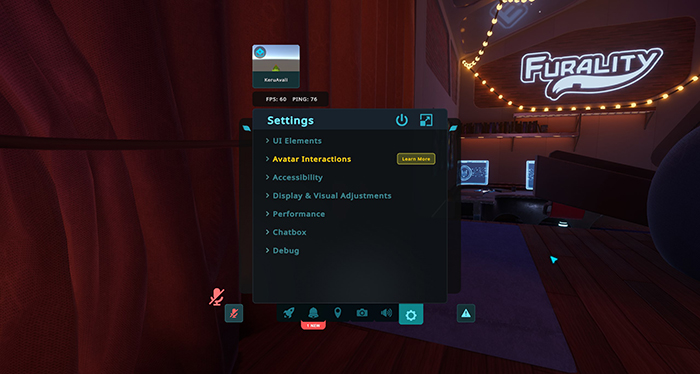 screenshot of the player settings menu