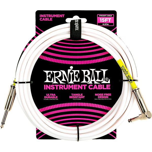 Ernie Ball Straight-Angle Instrument Cable - White 15 ft.