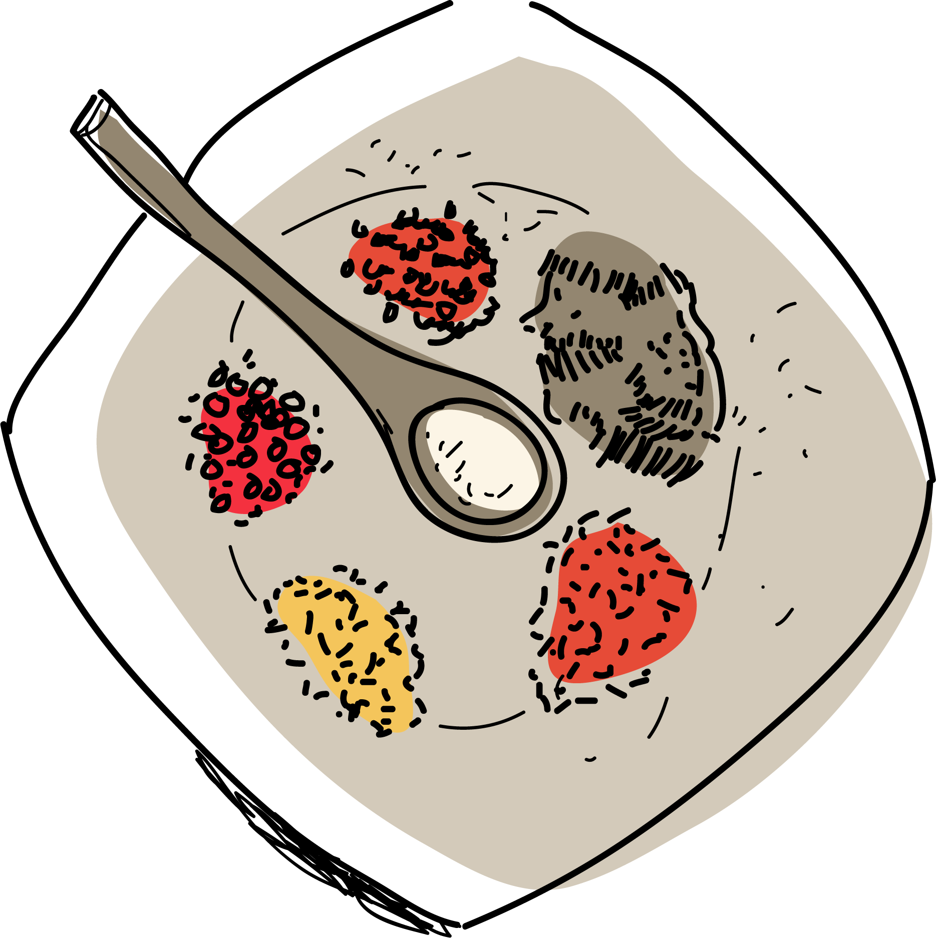 Illustration of a bowl of food.