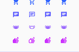 Sample of 4 icons: shopping_cart, chat, masks, wash shown in the 4 supported styles: filled, outlined, rounded, sharp.