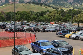 Parking lot of King Soopers in Table Mesa neighborhood, South Boulder.