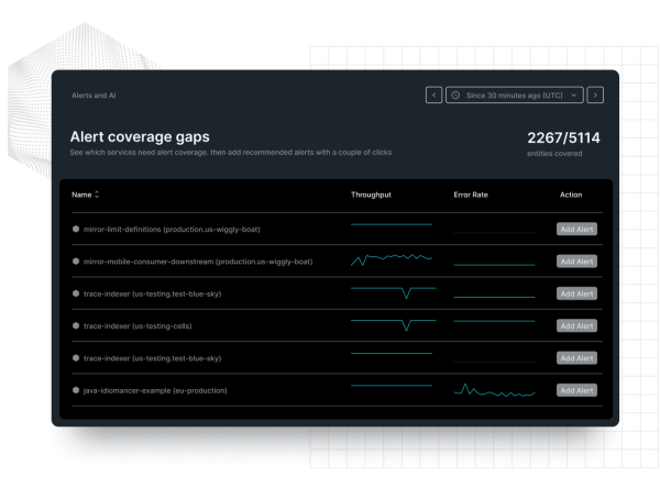 Página inicial de anomalias, incidentes e problemas na New Relic