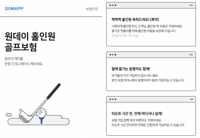 보맵의 ‘홀인원 골프보험’ 화면. /사진 제공=보맵