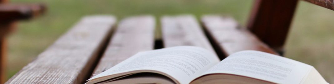 Open book on a rainy park bench