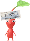 A Red Station Decor Pikmin with Ticket decor from Pikmin Bloom.