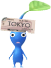 A Blue Station Decor Pikmin with Ticket decor from Pikmin Bloom.