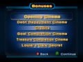 The Bonuses menu in Pikmin 2 from which the player can rewatch the cutscenes of the game.