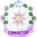 Pikmin Bloom Community Day badge, featuring artwork of a white clematis.