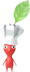 A Red Restaurant Decor Pikmin with Chef Hat decor from Pikmin Bloom.