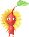 A Red Zoo Decor Pikmin with Dandelion decor from Pikmin Bloom.