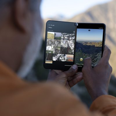 Person taking a photo using a Surface Duo 2