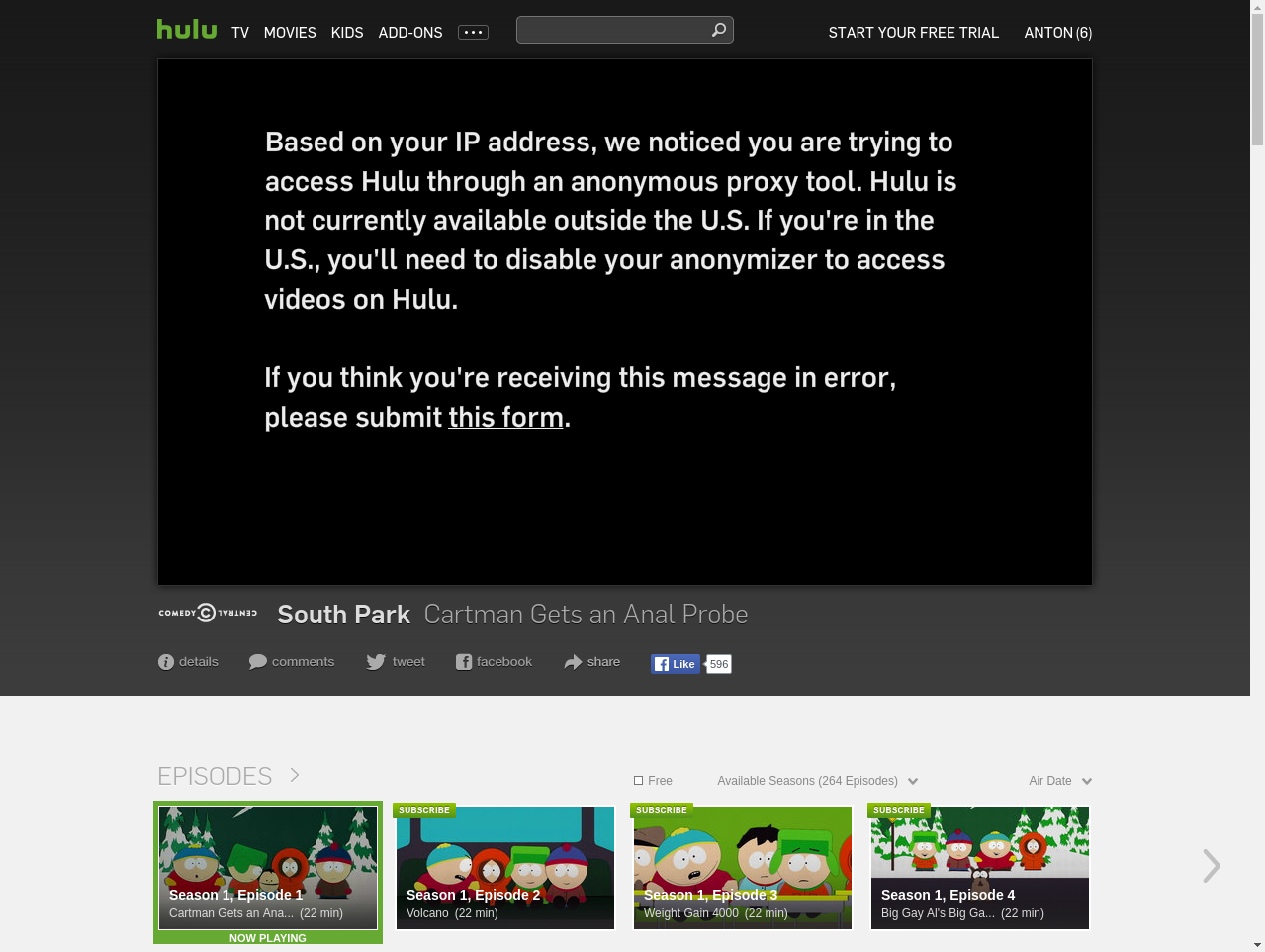 Hulu VideoPlaybackTest screenshot