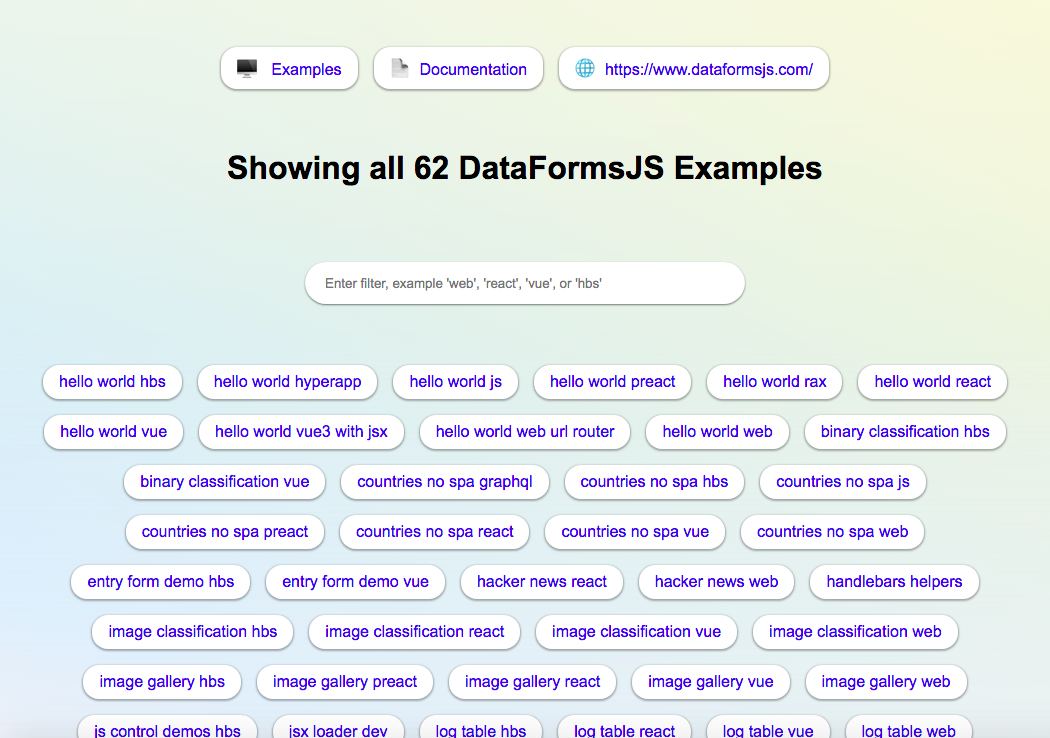 DataFormsJS npm start page