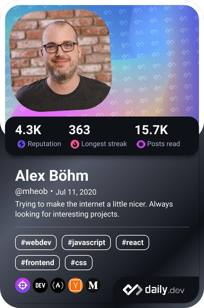 Alexander Böhm's daily.dev Card