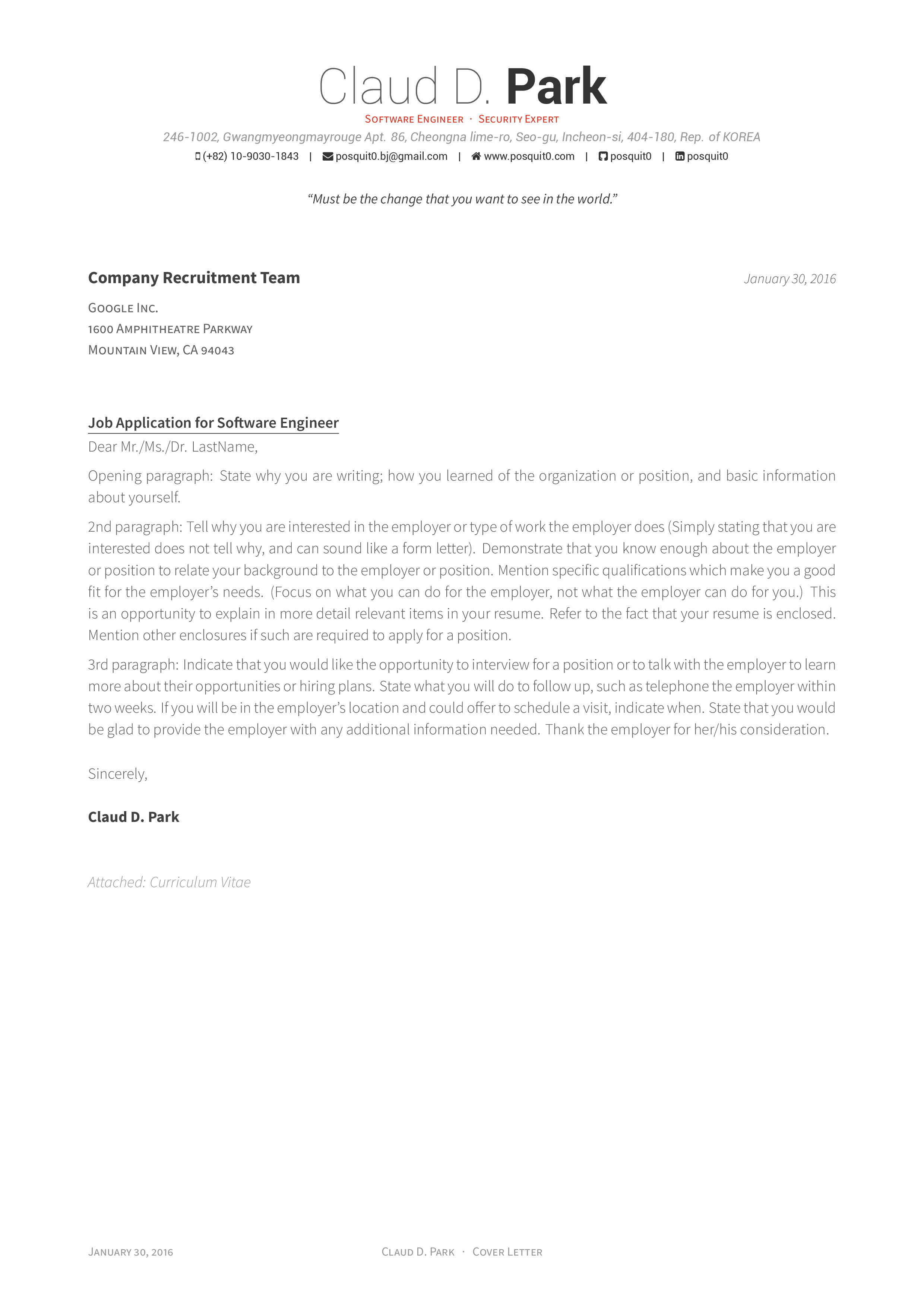 Cover Letter(Traditional)