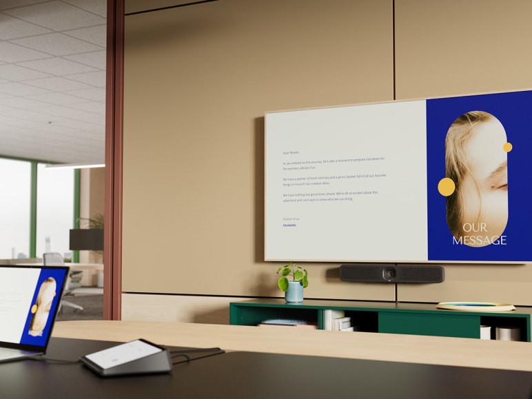 Small meeting room with video conferencing equipment