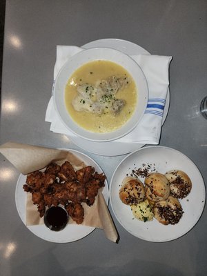 Photo of Crown Republic Gastropub - Cincinnati, OH, US. Onion soup dumplings, chicken goblet, everything knots