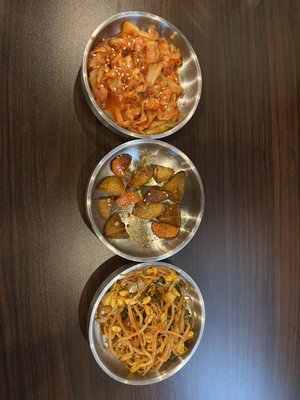 Photo of Bebap Korean Inspired Eatery  - Rochester, MN, US. Starters - Kimche, Roasted potatoes and carrots, Bean Sprouts