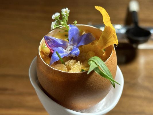 Photo of Providence - Los Angeles, CA, US. Uni Egg (Sea Urchin, Champagne Beurre Blanc, Brioche Croutons)