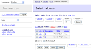 Web-based database administration tool