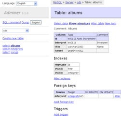 Web-based database administration tool